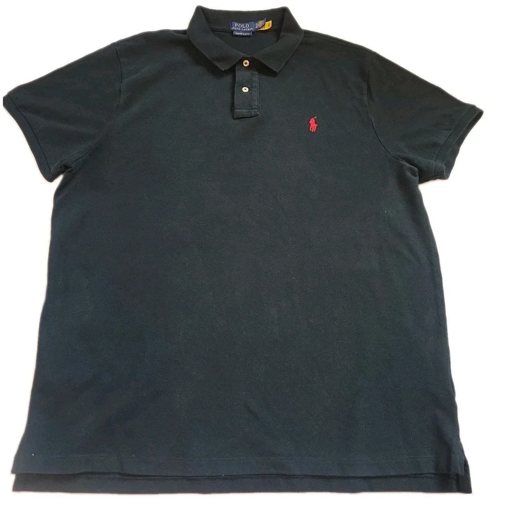 Polo Ralph Lauren Men's XXL Custom Slim Fit Mesh Polo Shirt Black Red Pony